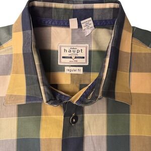 Haupt Germany Mens Shirt XL Plaid Button Up Long Sleeve Blue Green  *Read*